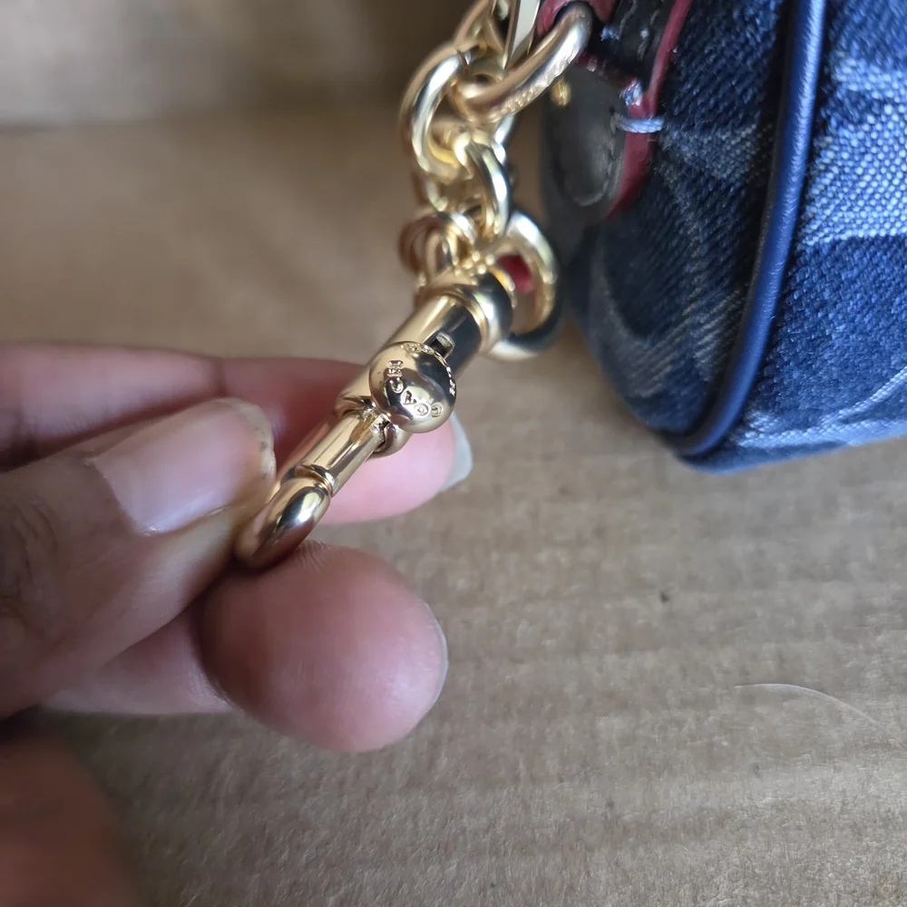 COACH Denim Signature Mini Rowan Keychain Bag Charm - Picture 2 of 11